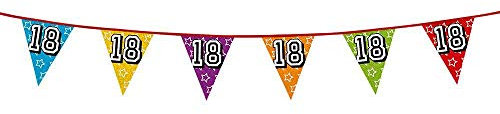 Boland 30018 - Holografische Wimpelkette Zahl 18, 1 Stück, Länge 800 cm, Fahnenkette, Sterne, Hängedekoration, Mehrfarbig, Girlande, Mottoparty, Geburtstag, Jubiläum, Volljährig