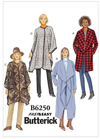 Butterick Patterns 6250 ZZ Sizes Large 16-18/X-Large 20-22/2X-Large 24-26 Misses Jacket Coat and Wrap