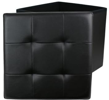 HOME DECO FACTORY Faltbare Hocker-Truhe aus Kunstleder, 38cm x 38cm x 38cm, Schwarz