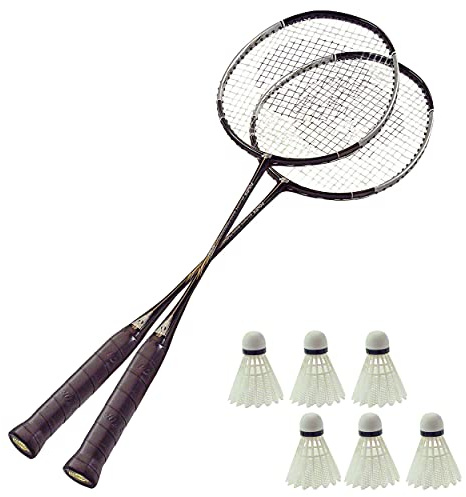 Badminton Set 2 Schläger 6 Bälle, Badmintonschläger, Federball, Badmintonball