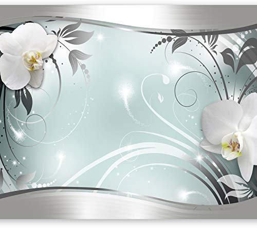 Fototapete murando Blumen 350x256 cm Vlies Tapeten Wandtapete XXL Moderne Wanddeko Design Wand Dekoration Wohnzimmer Schlafzimmer Büro Flur weiß grau silber Orchidee Ornament Abstrakt b-A-0078-a-d