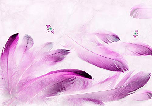 wandmotiv24 Fototapete Rosa Federn Schmetterling, XL 350 x 245 cm - 7 Teile, Wanddeko, Wandbild, Wandtapete, Daunen, Falter, Tiere M1144