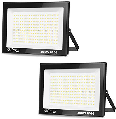 Blivrig 2 Packungen LED Strahler Außen 300W, 30000LM Scheinwerfer Superhell 3000K Warmweiß, Wasserdicht IP66 Außenleuchte Flutlicht für Hof, Garage, Sportplatz, Flur