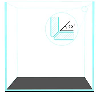 Fzone Nova S45C randloses, eisenarmes Aquarium, transparent, ultraweiß, 45° gehrte Kanten, durchscheinendes Glas, Anata-Serie, Aquarium mit schwarzer Schaumstoff-Nivelliermatte