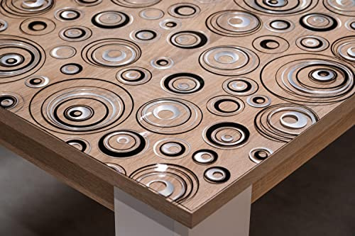 Tischfolie mit Kreise-Muster Bedruckt - Maß nach Wunsch - Transparent Klar Tischdecke Tischschutz Schutzfolie Abwaschbar weich PVC (80x80cm)