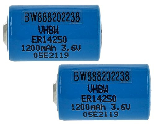 vhbw 2X ER14250 Rundzellenbatterien Ersatz für 1/2AA, 1770-XZ, 3B26, 418-0076, 60-0576-100 - Spezialbatterien (1200mAh, 3,6V, Li-SOCl2)