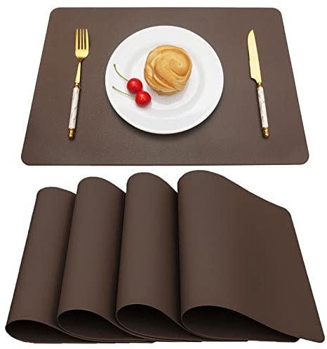 Vinjiasin Platzsets aus braunem Leder, für Innen- und Außenbereich, Küche, Esstisch, Matten, Herbst, wasserdicht, abwischbar, leicht zu reinigen, hitzebeständig, stabil, wendbar, 4 Stück