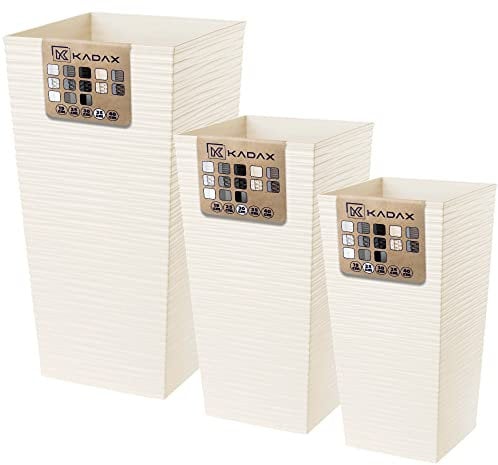 KADAX Set di 3 vasi alti per piante, Crema, H 46,5/57,5/68 cm – vaso per piante da esterno, fioriera elegante per interni