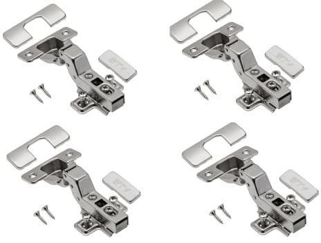 GTV - 4 x Hydraulisches Scharnier ECHC, Einsteckvorrichtung - Scharnier mit Dämpfung - Innenanschlag - Montageplatte H=0 mit Euroschrauben - stilles Schließen - Möbelscharnier Topfscharnier