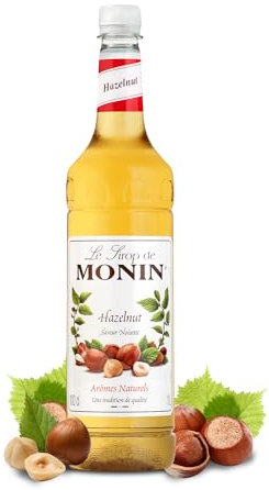 Blue Nile Foods Recipe Card with Hazelnut Syrup for Coffee, Cocktails, and Desserts | Nutty and Sweet Hazelnut Monin Coffee Syrup and Recipe Card | 1L Premium Cocktail Bottle