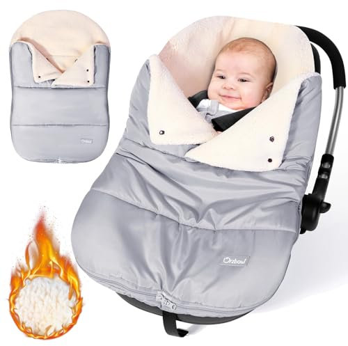Orzbow Fußsack Babyschale Winter,Universell Baby Einschlagdecke Winter mit Verstellbarem Kragen,Warmes Berbervlies Futter,Reißverschluss,passend für Maxi-Cosi,Cybex,Römer usm. (Hellgrau)