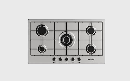 Tecnogas Linea Next FNQ9TEX Piano Cottura Incasso, 90 cm, Acciaio INOX, Comandi frontali, 5 fuochi di cui 1 tripla corona, Dispositivi di Sicurezza, Accensione sotto manopola, Griglie smaltate