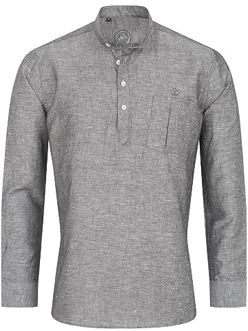 Indumentum Herren Hemd Schlupfhemd Leinenhemd Hemden Langarm Hemd Regular Fit Herrenhemd Basic Sommerhemd Männer Hemd Shirt H-348 Grau 3XL