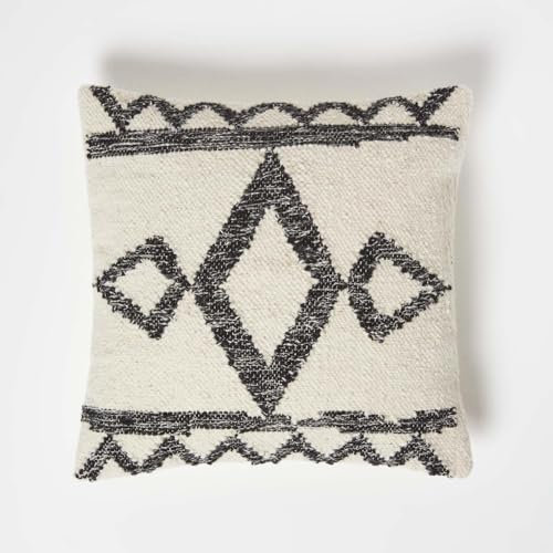 Homescapes Koba Kelim-Kissen schwarz-Creme, Zierkissen geometrisch 45x45 cm, Boho Kissen mit Füllung