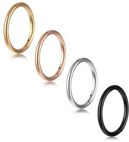 Lusofie 4PCS Body Jewellery Set - Surgical Steel Septum Hoops & Lip Rings, Secure Hinged Cartilage Earrings for Women/Men (1mm Thick, Festival/Wedding Use)