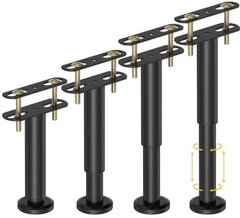 Dechoga Furniture Feet,4 Stück Möbelfüße Verstellbar mit Runde Basis,Verstellbare Stützbeine Kann 400kg,Rahmen Mittellatten Schweres Stützbein,Bettfüße Metall 18-33 cm,für Kingsize Bett, Sofa,Schwarz