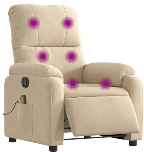 vidaXL Massagesessel, Sessel Elektrisch, Relaxsessel mit Liegefunktion Vibrationsfunktion, Fernsehsessel Liegesessel, Creme Mikrofasergewebe