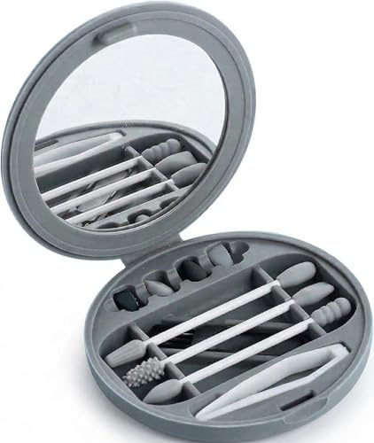 Elfzone Reusable Cotton Swabs Mirror Multifunctional Silicone Washable | 4 swabs in 1 compact case, reusable silicone washable design, includes mirror, multifunctional makeup and cleaning