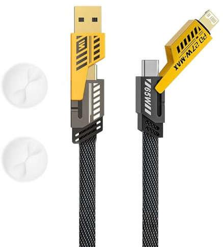 Bettinay 1.5M Dual Head Usb C Multi Charger Cable, 4 In 1 Pd 27w 65w Fast Charging with 2PCS Cable Manager for iPhone Android