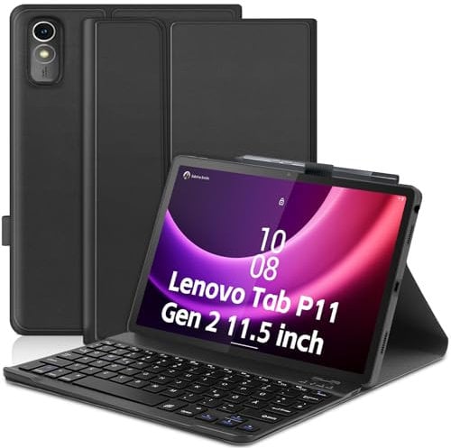 Zabatoco Hülle mit Tastatur für Lenovo Tab P11 Gen 2 11,5 Zoll, Bluetooth QWERTZ Tastatur mit 7 Farbige Beleuchtung für Lenovo P11 (2. Generation)