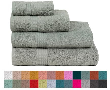 TRAMAS+ Juego de Toallas Premium 700gr de 4 Piezas, 100% Algodón, 2 Toallas de Mano 50x100 cm y 2 Toallas de baño de 70x140cm, Extra Suaves, Secado Rápido, Alta Absorción - Verde Seco