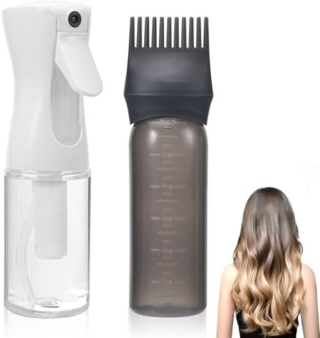 Peevisap 200 ml Pulverizador Pelo Juego, 170 ml Aplicador de Botella de Raíz, Botella de Spray para el Cabello, Aplicador de Peine para Tinte para Cabello, Botella de Tinte para el Cabello