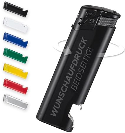 #teamludorf 100 Stück Schwarze Feuerzeuge mit Flaschenöffner - Nachfüllbar, robust, personalisiert mit eigenem Logo - Perfekt für Hochzeiten, Messen, Events & als Werbegeschenke