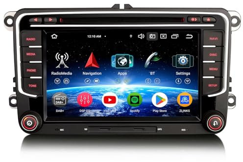 Autoradio Android 14 GPS Navi für VW Crafter Polo 6R Amarok Caddy Transporter T6 Skoda Yeti 7 Zoll IPS Bildschirm Bluetooth CarPlay Android Auto WiFi 4G DSP DAB+ OBD2 USB Canbus 8-Kern 4GB+64GB CD