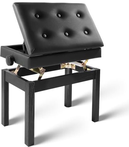 STRICH Klavierbank Höhenverstellbar mit Stauraum, Solid Wood Keyboard Bench Piano Bookcase Stool Chair Seat with High-Density Sponges Cushion, SPB-20