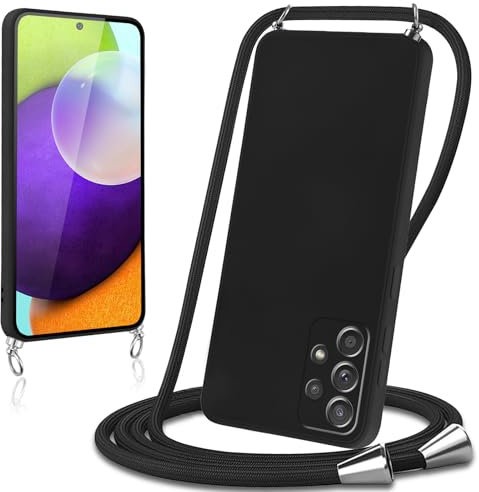 Knrlqim Coque avec Cordon pour Samsung Galaxy A52 / A52s 5G Collier Lanière Silicone Liquide Bumper Housse Réglable Téléphone Étui Portable Lanyard Case Cover Protection pour Samsung A52 6,5,Noir