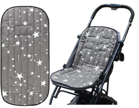Kinderwagen-Sitzeinlage für Kinderwagen, universal, atmungsaktiv, für Kinderwagen, dicke Baumwolle, Sitzpolster für Auto, graue Sterne
