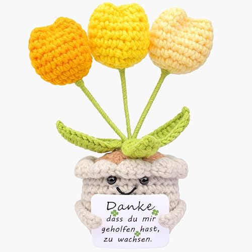 Mwmoeen Pocket Hug Vergissmeinnicht-Blumen, Handgefertigte Glücksbringer gehäkelte Blume Puppe Beste Freundin Kleine Geschenke für Freunden Kollegen