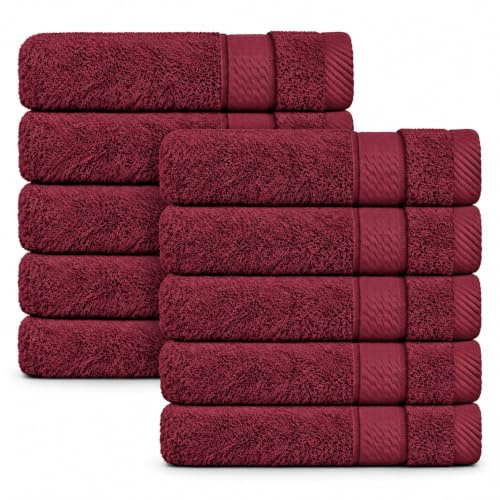 Class Home Collection Gästehandtücher 30x50, 10er Gästetuch-Set, Bordeaux | 500 g/m² Frottee | 100% Baumwolle | Weich & saugstark | Strapazierfähig | Bordüre | Aufhängeschlaufe | OEKO-TEX® STANDARD 100