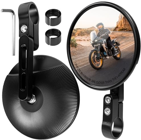 LOVLEX Lot de 2 Rétroviseurs de Moto CNC E24 Homologués, Pivotants à 360°, Rétroviseurs Rond au Bout du Guidon, Compatibles avec Moto, Scooter, ATV, Ebike, Velo