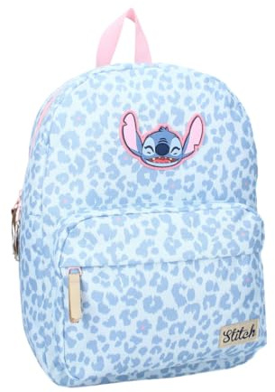 mybagstory | Zaino Stitch Ufficiale Collezione Leopard And Laughter | Zaino per bambini dai 5 anni | Stampa leopardata blu e dettagli rosa | ideale scuola materna e primaria | Dimensioni 36x27x12 cm