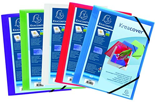 Exacompta 55189E 5er Pack Premium Einschlagmappe KreaCover. Aus Kunststoff DIN A4 mit 2 Gummizügen und 3 Klappen farbig sortiert Sammelmappe Dokumentenmappe ideal für Büro und Schule