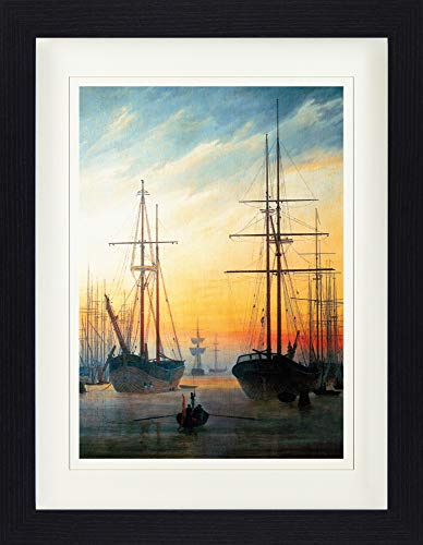 1art1 Caspar David Friedrich Poster Ansicht Eines Hafens, 1815-16 Gerahmtes Bild Mit Edlem Passepartout | Wand-Bilder | Im Bilderrahmen 40x30 cm