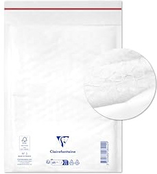 Clairefontaine 7342C - Paquet de 10 Pochettes Blanches Matelassées de Film à Bulles 150x210 mm - 90g/m²