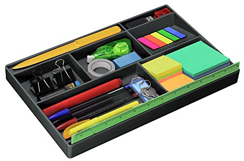 Acrimet Schubladen-Organizer mit 8 Fächern – Vielzweckbox für Bürobedarf, Make-up und Zubehör – Passend für Schubladen oder Tischoberflächen, 32,4 x 20,3 x 2,7 cm (Kunststoff) (Schwarz)
