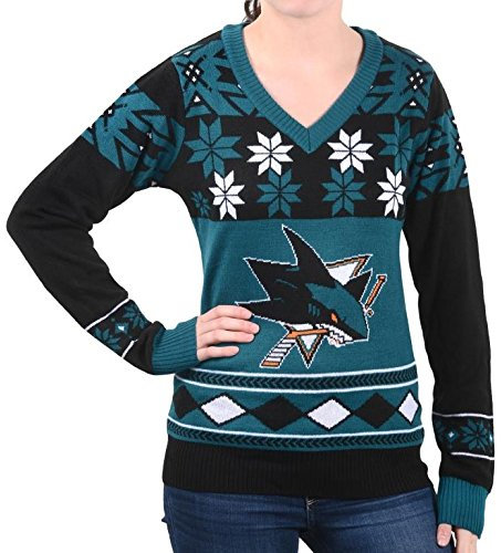 San Jose Sharks Womens Big Logo V-Neck Sweater Large