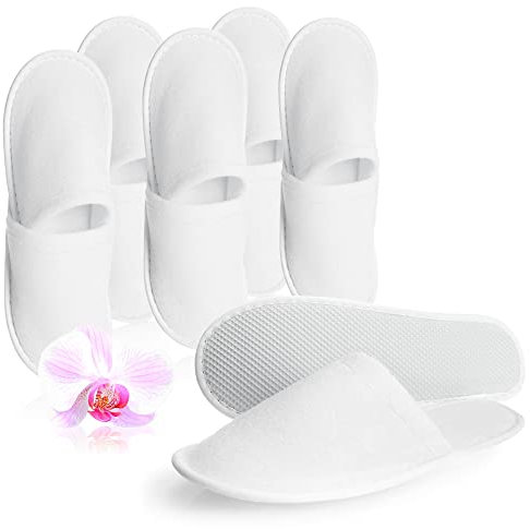 com-four® 6 Paia di Pantofole in Spugna - Comode Pattine per Ospiti con Suola Antiscivolo - Ciabatte Taglia 38/39 - Colore: bianco
