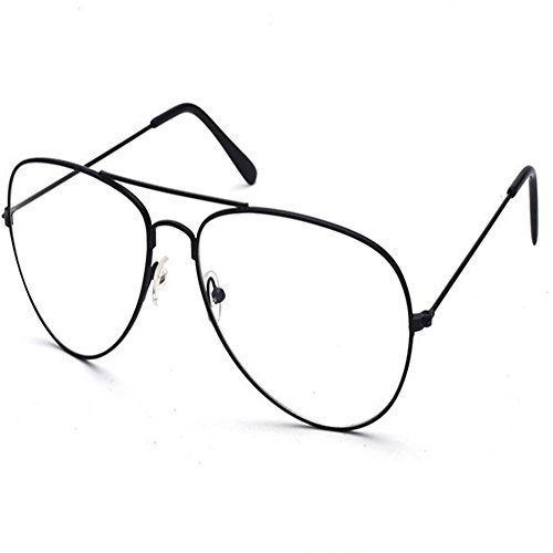 Vintage Pilotenbrille Metallrahmen Fensterglas Brille Ohne Stärke Durchsichtig Nerdbrille Sonnenbrille mit Nasenpad Retro Winddicht Sonne Brille Damen Herren