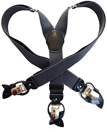 BESTRAPS® - Bretelle vintage da uomo - modello a 3 pinze - solide - Eleganti - 3,5 cm - Clip larghe - Lunghezza regolabile (Antracite)