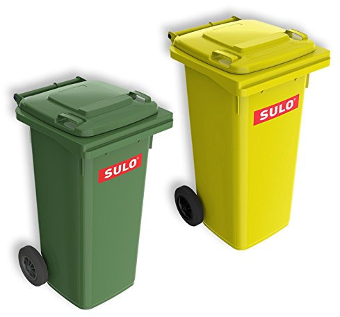Sulo Lote de 2 Cubos de Basura 2 Ruedas, contenedor a Basura 120 L, Verde e Amarillo (22069+22071)