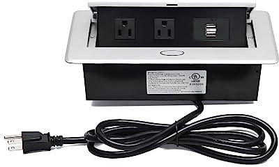 UL-Zulassungs-Steckdosenleiste, versteckte Pop-Up-Steckdose, Tischanschlussdose, Desktop-Steckdose mit 2 Steckdosen & 2 USB-Ladeanschlüssen für Konferenzraum-Arbeitsplatte (Silber)