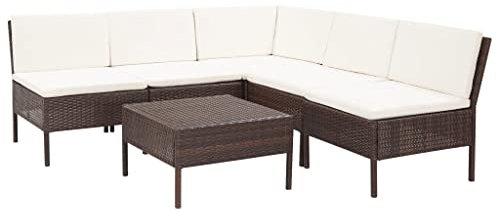 vidaXL Gartenmöbel 6-TLG. mit Auflagen Sofa Lounge Sitzgruppe Gartenset Rattanmöbel Gartensofa Sitzgarnitur Rattansofa Poly Rattan Braun