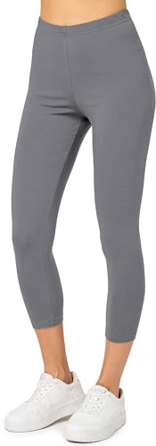 Merry Style Damen Leggings 3/4 aus Baumwolle mit Stretch – Leichte Capri Leggings Damen aus atmungsaktiver, elastischer Baumwolle, ideal für Yoga Sport Freizeit Reisen MS10-199 (Grau, XS)