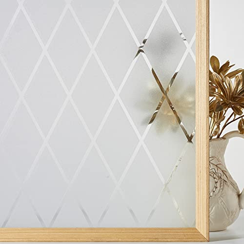 VELIMAX Frosted Window Film Lattice Privacy Rhombic Window Cling for Glass Static Cling No Glue Heat Rejection (35.4 x157.4“)