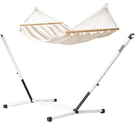 LA SIESTA - Florencia Latte - Doppel-Stabhängematte Bio-Baumwolle + pulverbeschichtetem Stahl-Gestell