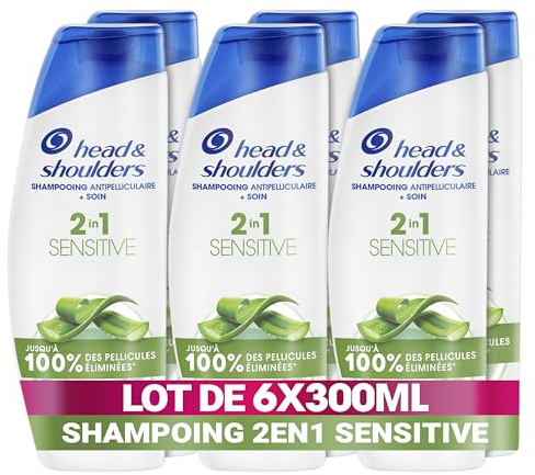 Head & Shoulders Sensitive 2-in-1-Shampoo gegen Schuppen, 6 x 300 ml; bis zu 100% der Schuppen entfernt, klinisch nachgewiesen; alle Haartypen; tägliche Anwendung; Sauberkeitsgefühl